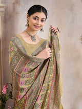 Beige floral printed crepe silk casual saree