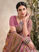 Onion pink floral printed crepe silk casual saree