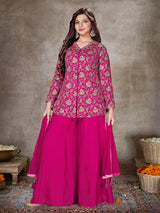 Rani pink festive crepe silk girls palazzo suit