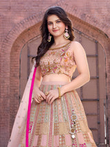 Pink printed silk celebration lehenga choli for girls