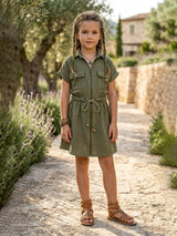 Olive beads work cotton silk dress for girls