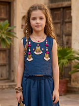 Blue cowrie shell dhoti co-ord set for girls
