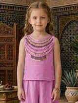 Pink embellished dhoti co-ord set for girls
