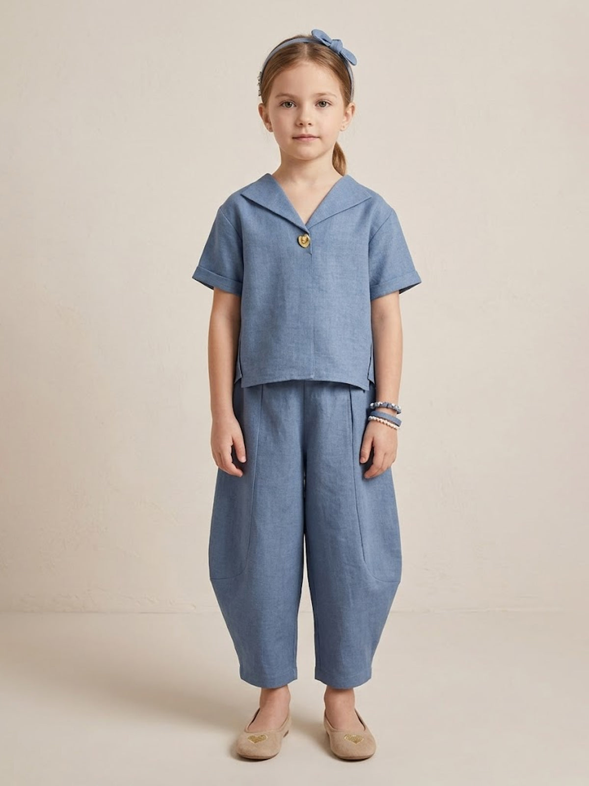 Stone blue balloon pants co-ord set for girls