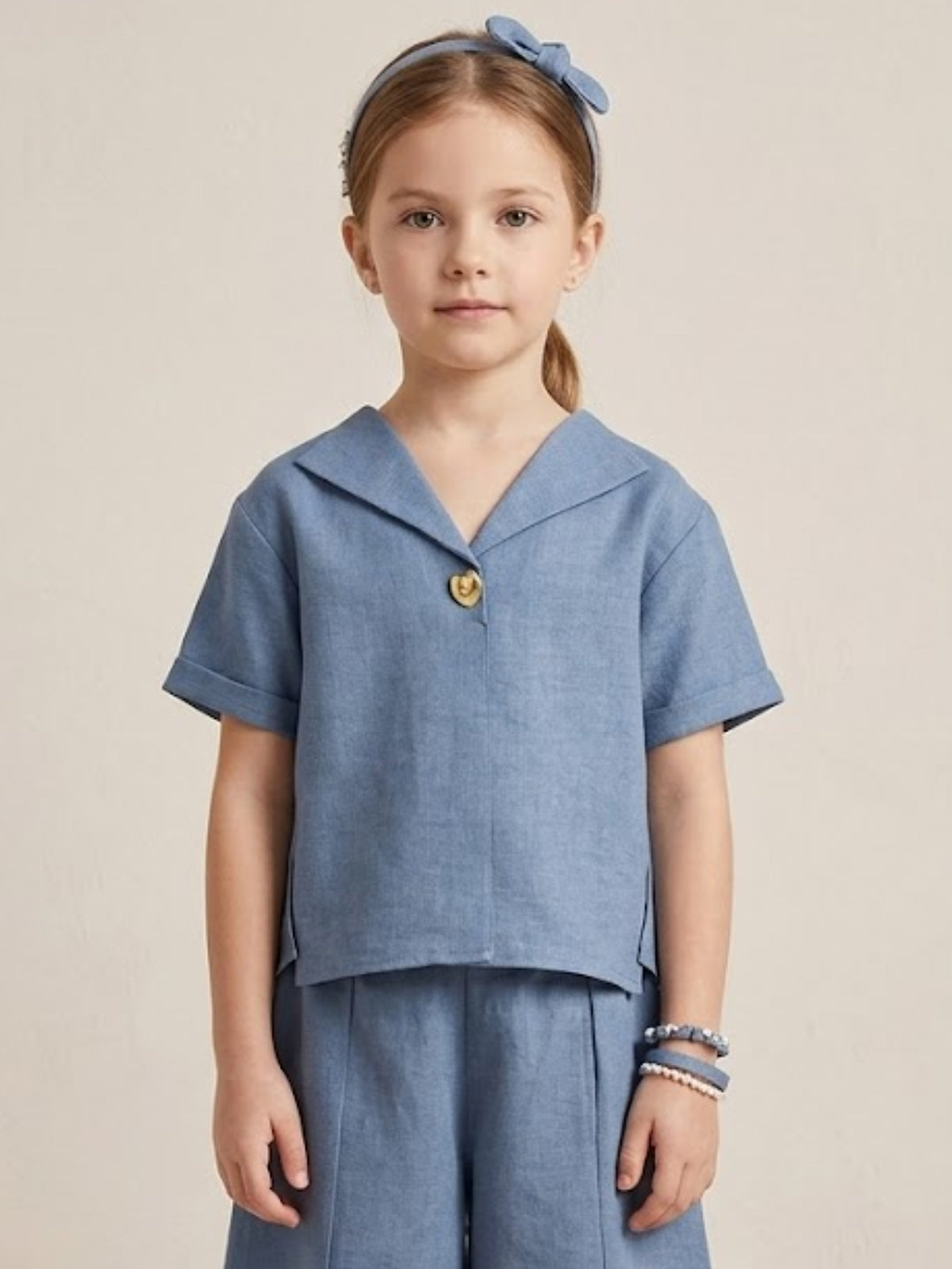 Stone blue balloon pants co-ord set for girls