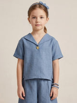 Stone blue balloon pants co-ord set for girls