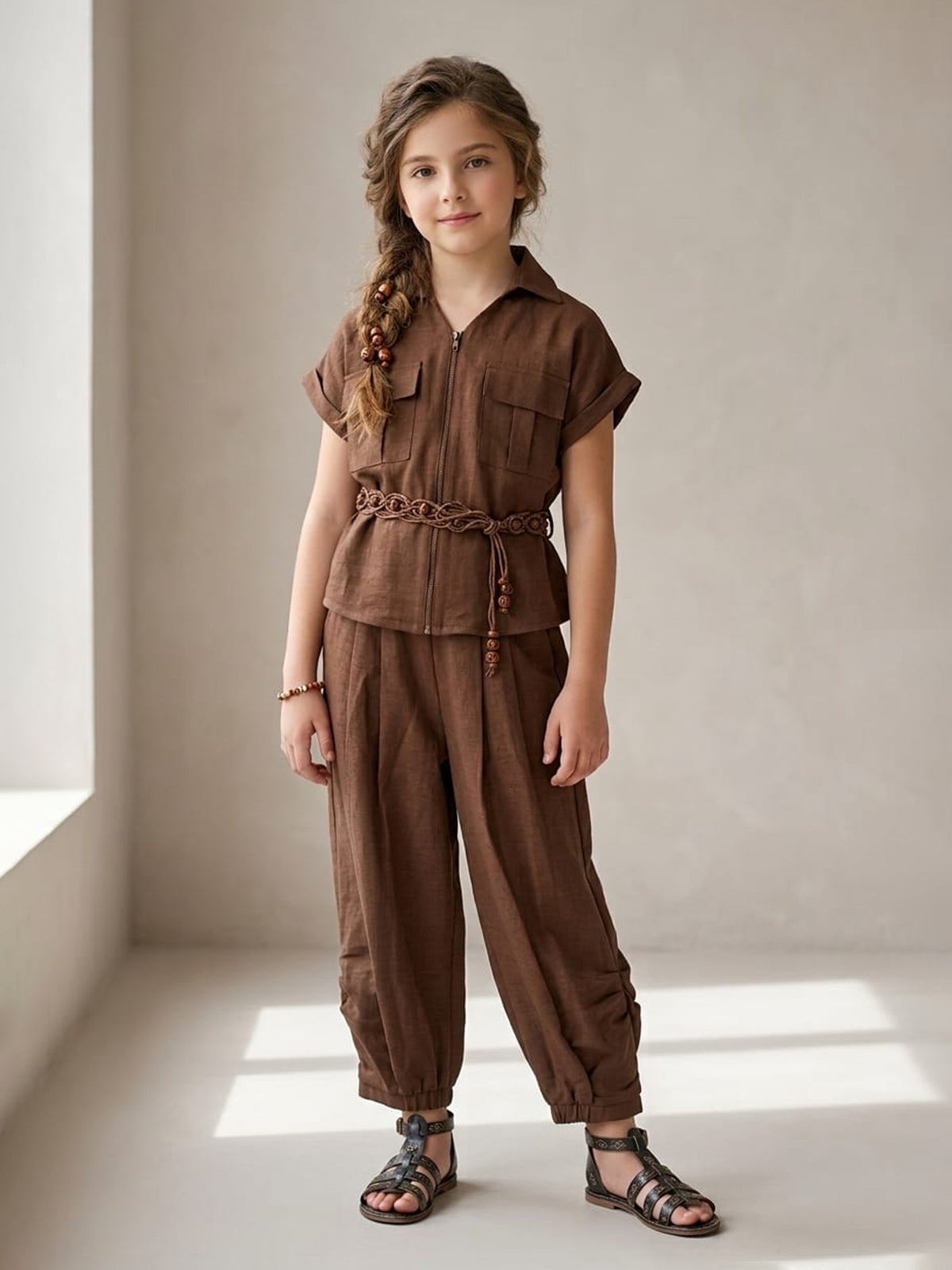 Brown jogger co-ord set for girls