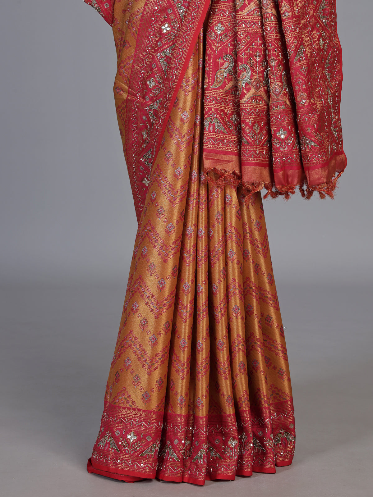 Chikoo beige kanjivaram tissue silk saree with bird motifs