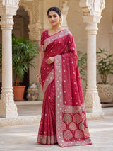 Pink dola silk saree with floral butti designer elegance