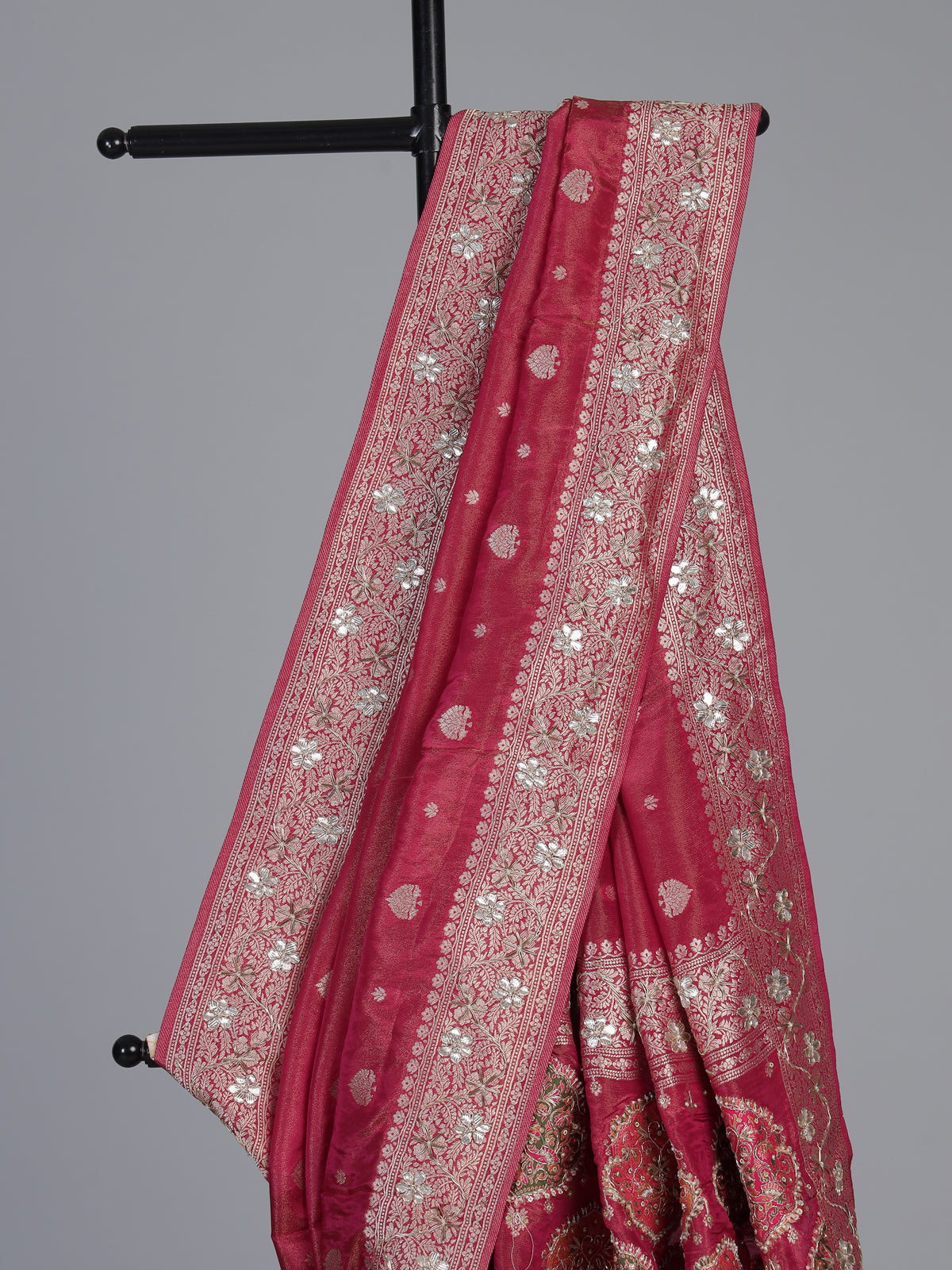Pink dola silk saree with floral butti designer elegance