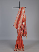 Rust orange dola silk saree with floral butti handwork