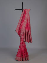 Deep rani pink dola silk floral designer festive saree