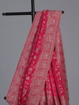 Deep rani pink dola silk floral designer festive saree