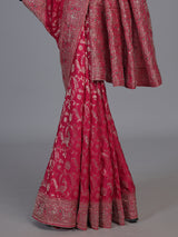 Deep rani pink dola silk floral designer festive saree