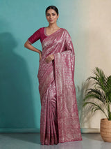 Rani pink kanjivaram tissue silk floral festive saree
