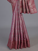 Rani pink kanjivaram tissue silk floral festive saree
