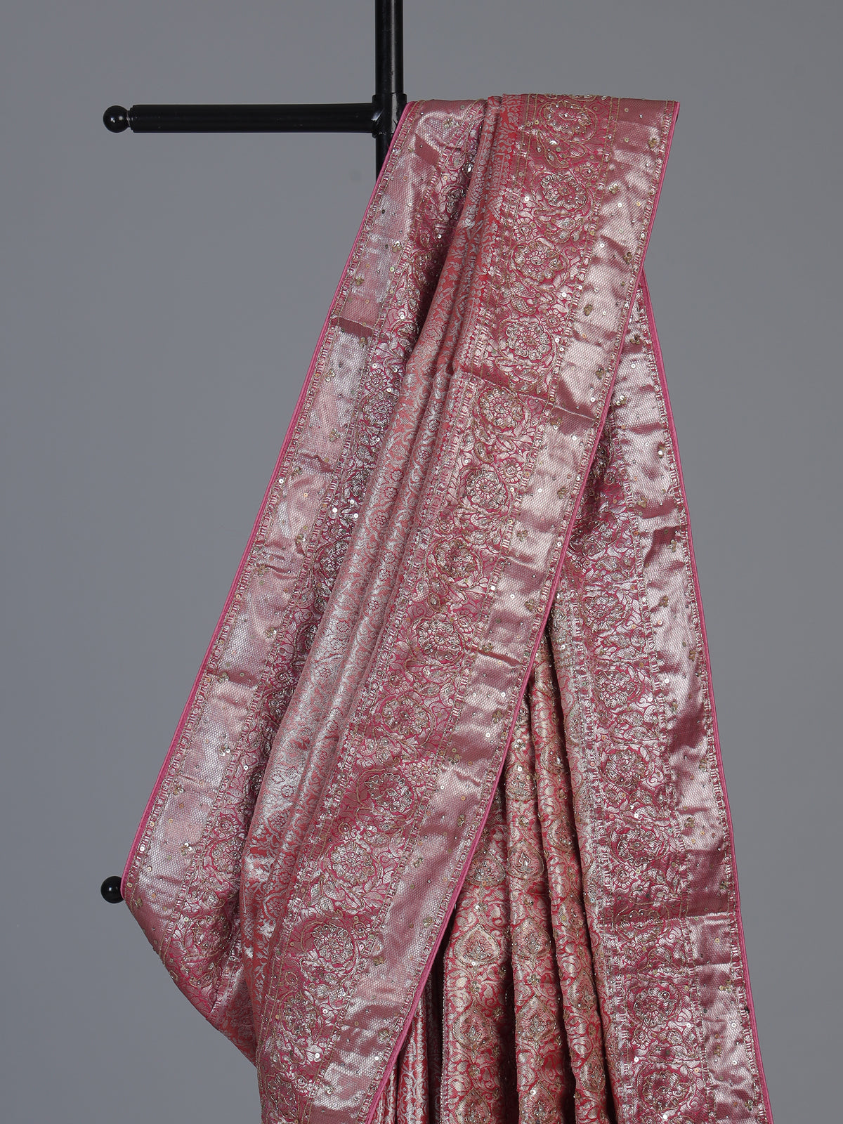 Rani pink kanjivaram tissue silk embellished festive wedding saree
