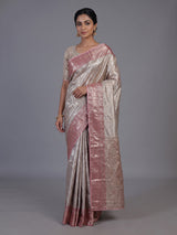 Beige kanjivaram tissue silk festive saree for women