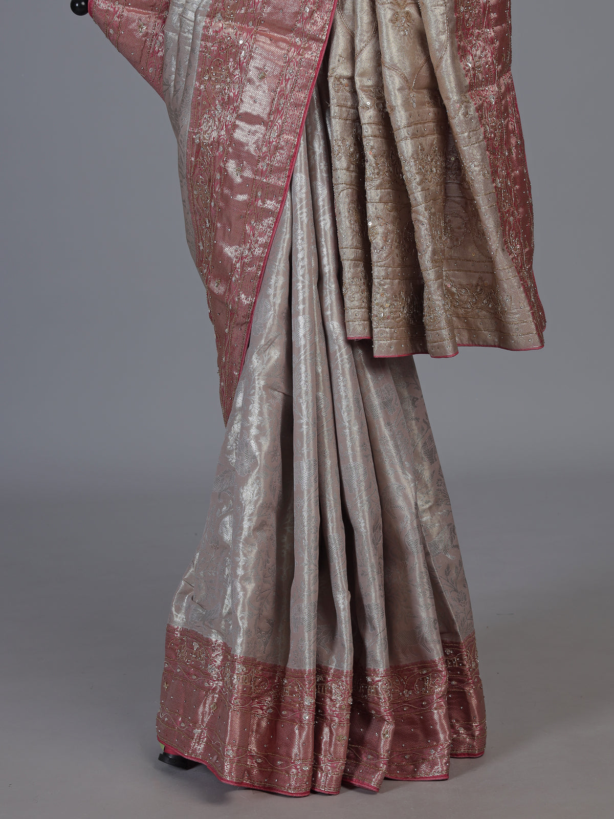 Beige kanjivaram tissue silk festive saree for women