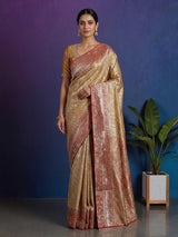 Mustard yellow kanjivaram tissue silk floral festive wedding saree