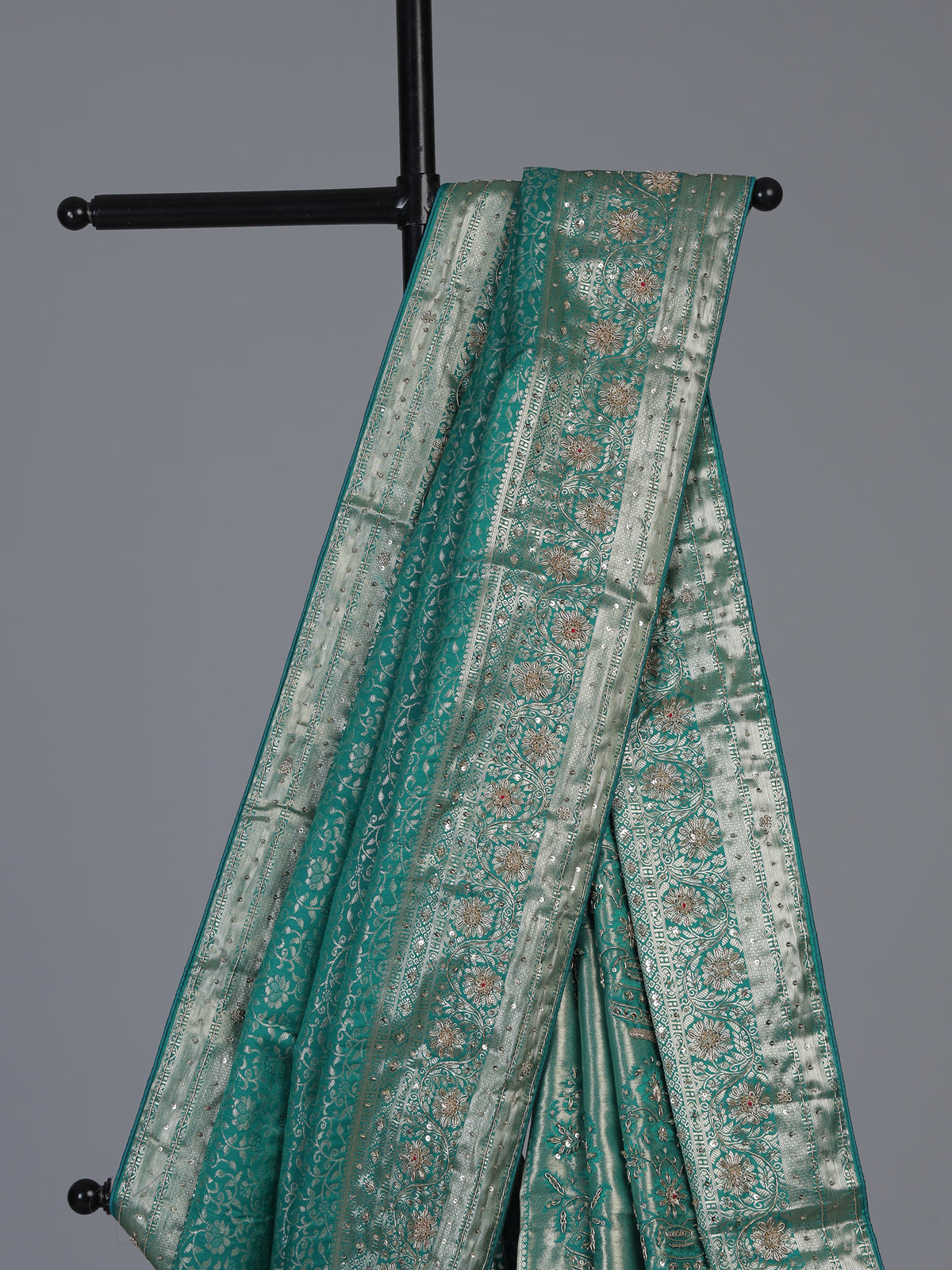 Rama green kanjivaram silk floral festive designer saree for women
