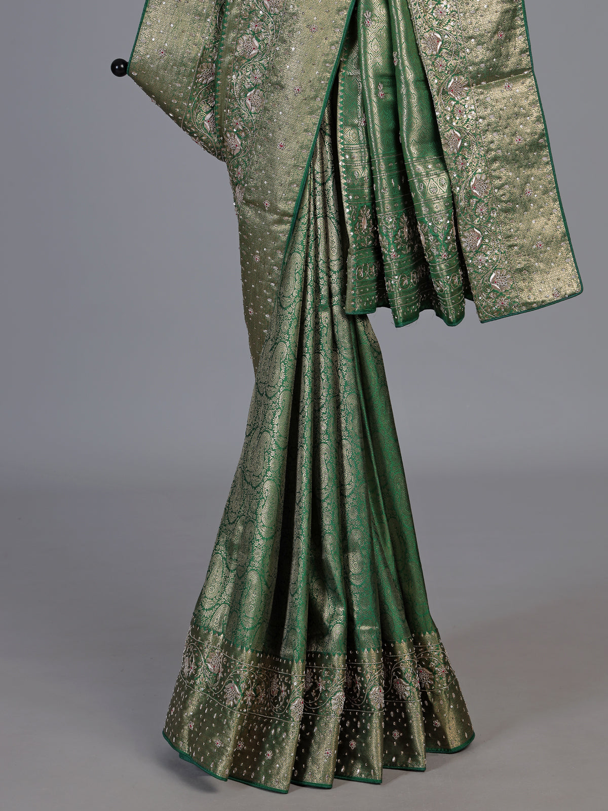 Green kanjivaram silk designer festive saree for women