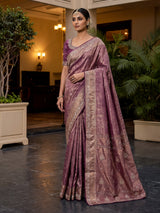 Purple kanjivaram silk floral wedding saree for women