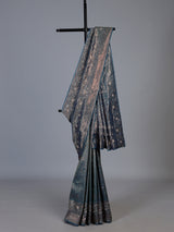Teal blue kanjivaram silk floral designer festive saree