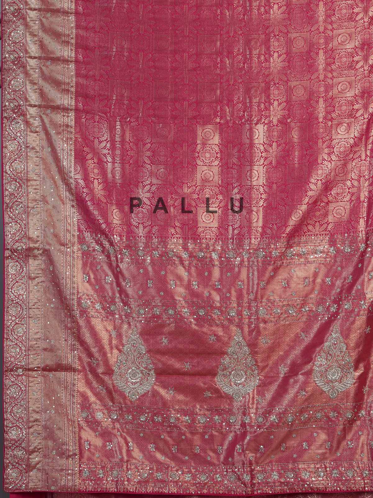 Rani pink kanjivaram silk floral festive saree for women