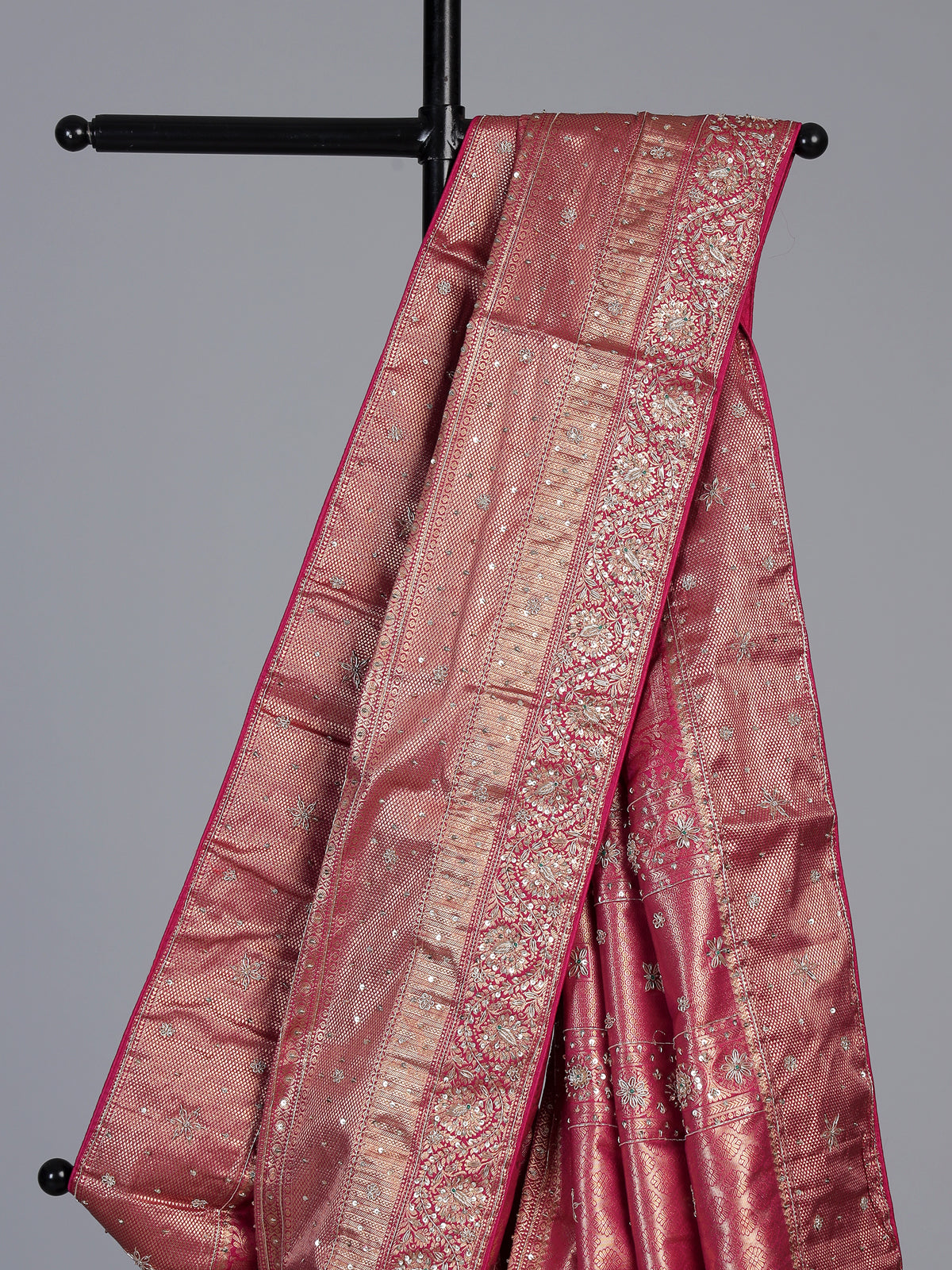 Rani pink kanjivaram silk floral festive saree for women