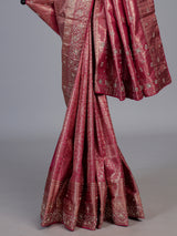 Rani pink kanjivaram silk floral festive saree for women
