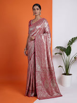 Rani pink kanjivaram silk floral festive designer saree