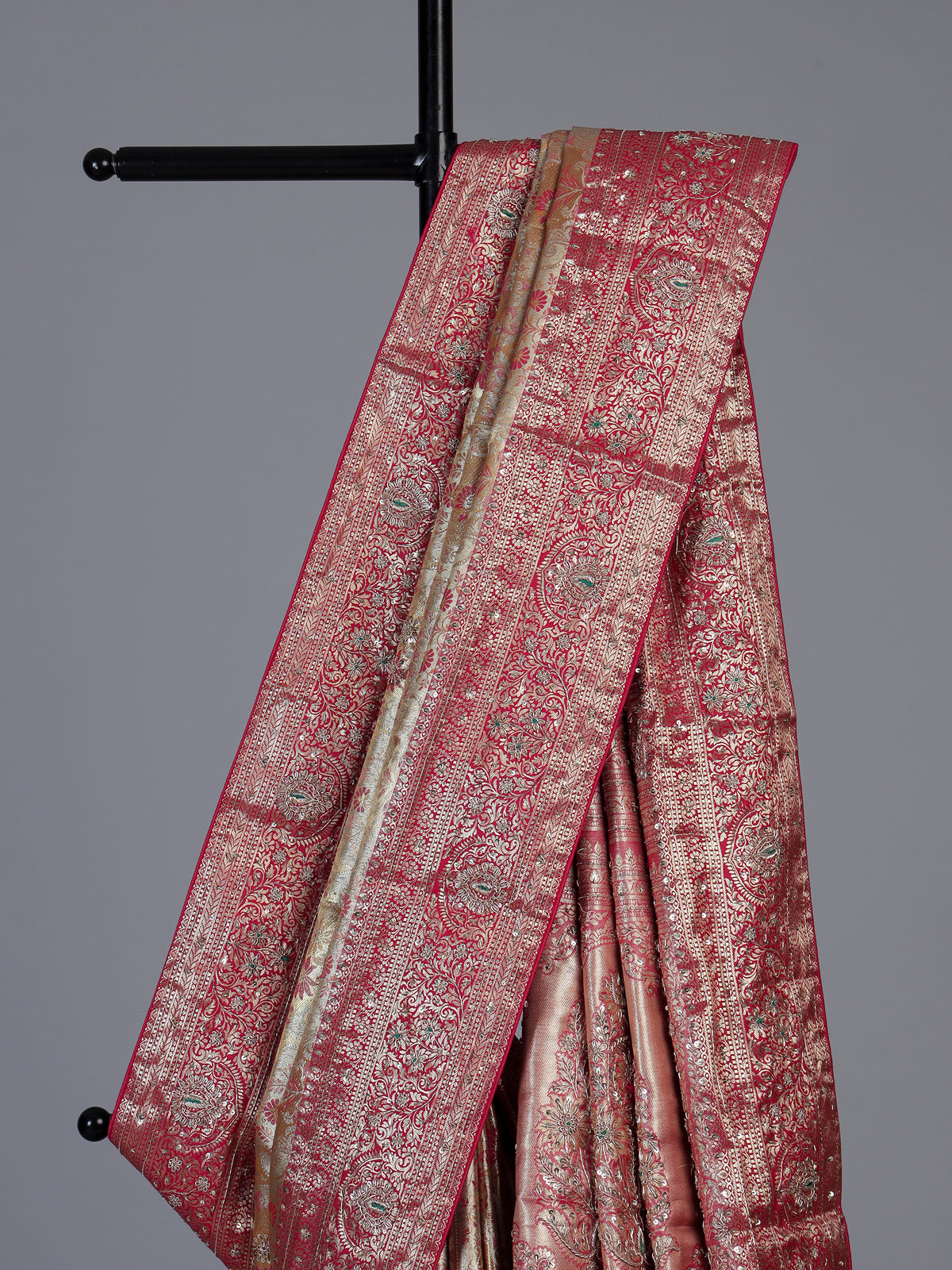 Golden kanjivaram silk contrast pallu festive wedding saree
