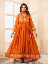 Orange festive angrakha cotton silk kurti set