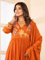 Orange festive angrakha cotton silk kurti set