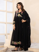 Black regal angrakha cotton silk kurti set