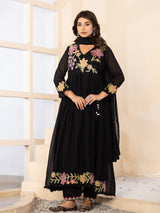 Black regal angrakha cotton silk kurti set