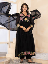 Black regal angrakha cotton silk kurti set
