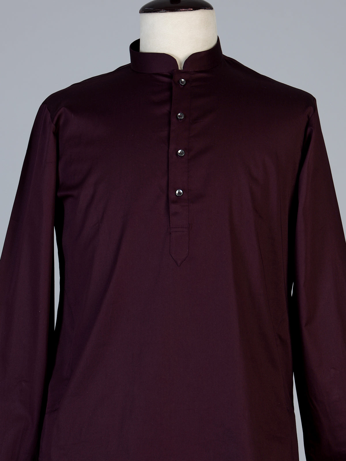 Wine solid cotton festive kurta suit for men with elegant mandarin collar