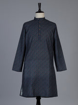 Dark blue bandhani printed cotton festive kurta suit for men
