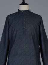 Dark blue bandhani printed cotton festive kurta suit for men