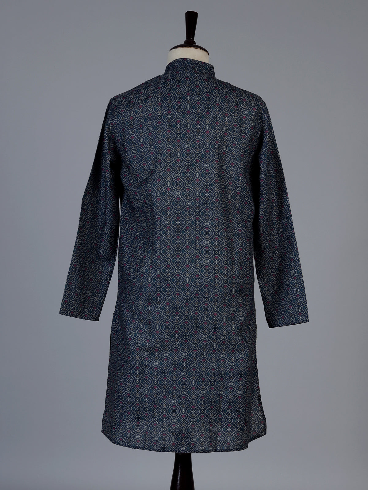 Dark blue bandhani printed cotton festive kurta suit for men