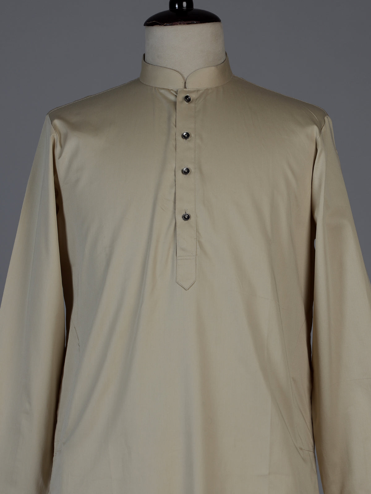 Beige silk solid festive kurta suit for men with classic mandarin collar