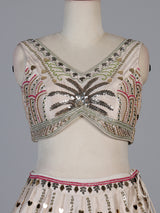 Beige silk designer wedding wear lehenga choli with contrast dupatta