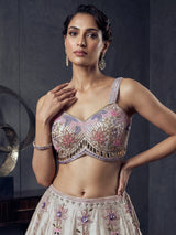 Beige raw silk floral lehenga choli with dupatta