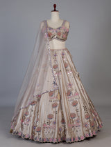 Beige raw silk floral lehenga choli with dupatta