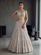 Beige floral designer net lehenga choli with dupatta