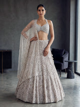 Beige floral designer net lehenga choli with dupatta