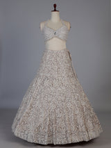 Beige floral designer net lehenga choli with dupatta