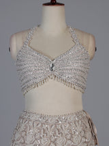 Beige floral designer net lehenga choli with dupatta